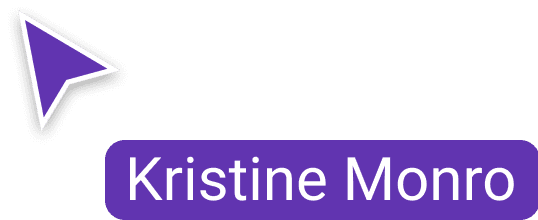Lila Cursor-Symbol mit Namensschild 'Kristine Monro'